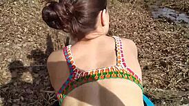 Amateur teen 18+ outdoor blowjob sucking cum in mouth brunette public 18-19 years 😍