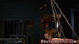 Tight bondage spreads teen for rough orgasm.