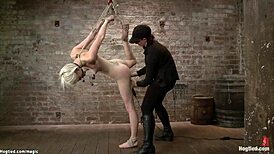 Blond slaves, you're tormented on hogtie with choking and gagging