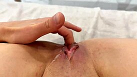 Female pov fingers and teases tight dripping shaved pussy close up