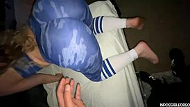 Blonde bubble butt rips clothes for interracial fun