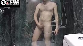 Latina with big tits shaved and fucked hard in steamy shower