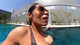 Married woman fucks employee in pool.