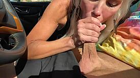 blonde milf gives public blowjob to friends husband