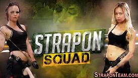 Intriguing-Neutral Domina with strapon binds lesbian in intense session