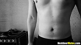 Three gay jocks sucking and pounding hard. Gym workout turns into wild action.