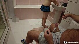 Intriguing teen student interacts with teacher barefoot