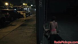 She dominates the petite teen outdoors.