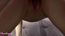 Cute brunette teen deepthroats monster cock, bent over for hard fuck and cum on ass