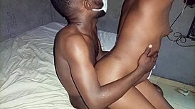 Petite ebony teen rides big black cock to creampie