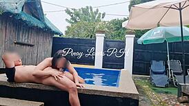 Wife Enjoys a Splash in Public Pool