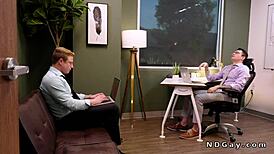 Gay coworkers rim and anal fuck in office