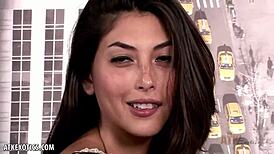 sexy black haired lola pearl rubs clit on couch masturbation