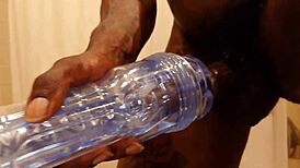 Hallelujah Johnson Intensely Masturbates With Fleshlight, Unleashing Massive Cumshot.