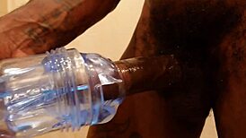 Hallelujah Johnson Intensely Masturbates With Fleshlight, Unleashing Massive Cumshot.