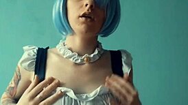 rem from re zero squirts from vibrating toys, the petite maid cosplays in bikini for orgasm play