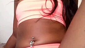 Ebony beauty shows her fat cameltoe and sexy ass. Then twerks passionately.