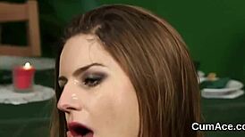 i flirty sex kitten got a huge jizz load on my face from that blowbang, eating every drop