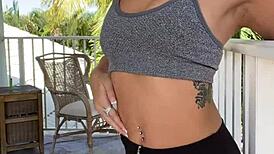 Nice day to watch Luna Luxe masturbate solo on the balcony with her sexy hairless body.