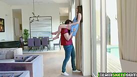 Tall Stepbro Eats Teen 18+Y Babe Winter Jades Pussy While She Is Suspended In Mid Air Before Feeding Her His Cock