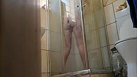 Caught Stepmom Using Glass Dildo In Shower
