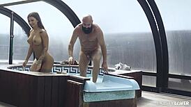 Tattooed Brunette Susy Gala SUCKS COCK and gives TITTY WANK in her private pool