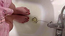 Pissing in Pajamas Soaking Feet with Wet Fun