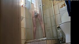 Caught Stepmom Using Glass Dildo In Shower
