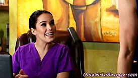 Pussylicking masseuse pleases redhead babe so well!