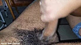 The sexy twink jerks my dick but fears my thick cock in his ass, so I insert it slowly.