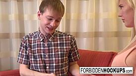 Big Boobed Babe Slams Step-Brother's Fat Cock Hard