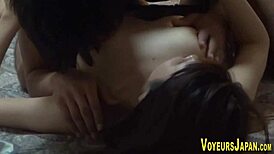 japanese babe's hairy pussy licked in public oral session