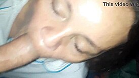 Milf stepmom gets face fucked and takes cum in mouth