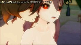 hu tao in a 3d anime scene