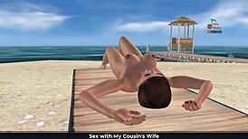 Animated Cartoon Girl Poses On Beach And Showers