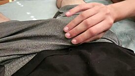 Mother-In-Law Rubs Cock In Boxers! Handjob Leads To Cumshot!