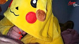 Thick wife plays taboo Pikachu role with fat ass exposed. Her natural tits bounce wild.