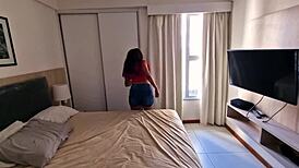 latina teen 18+ gives surprise blowjob then gets fucked