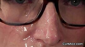 Naughty Honey Endures Intense Blowbang Facial Bukkake Cumshots