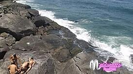 damn, crossdressers banging bareback on a public rio beach
