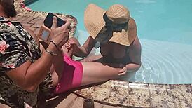 Blonde Sucks Huge Cock In Pool During Vacation