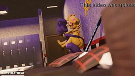 Big tits shemale with monster cock titty fucks and orgasms in nightclub orgy.