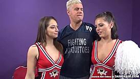 adriana chechik leads a wild lesbian threesome with cheerleaders. they dive into hairy muff and deepthroat action.