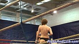 Kinky lesbian babes wrestling on the floor