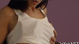 This legal age teen 18+ gal explores her wet pussy with a dildo in a nude session