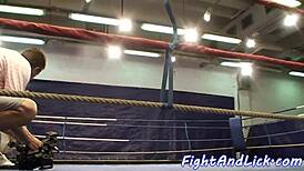 Kinky lesbian babes wrestling on the floor