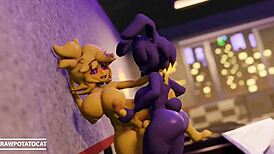 Big tits shemale with monster cock titty fucks and orgasms in nightclub orgy.