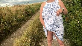 Wife Stripping Naked Outdoors, Oops, Almost Caught Playing!