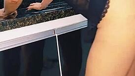 blonde wife gets fucked on the sink and filled with cum