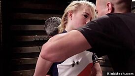 Wow! Hairy Blonde Trainee Fucked Hard in Bondage with Deepthroat Action!